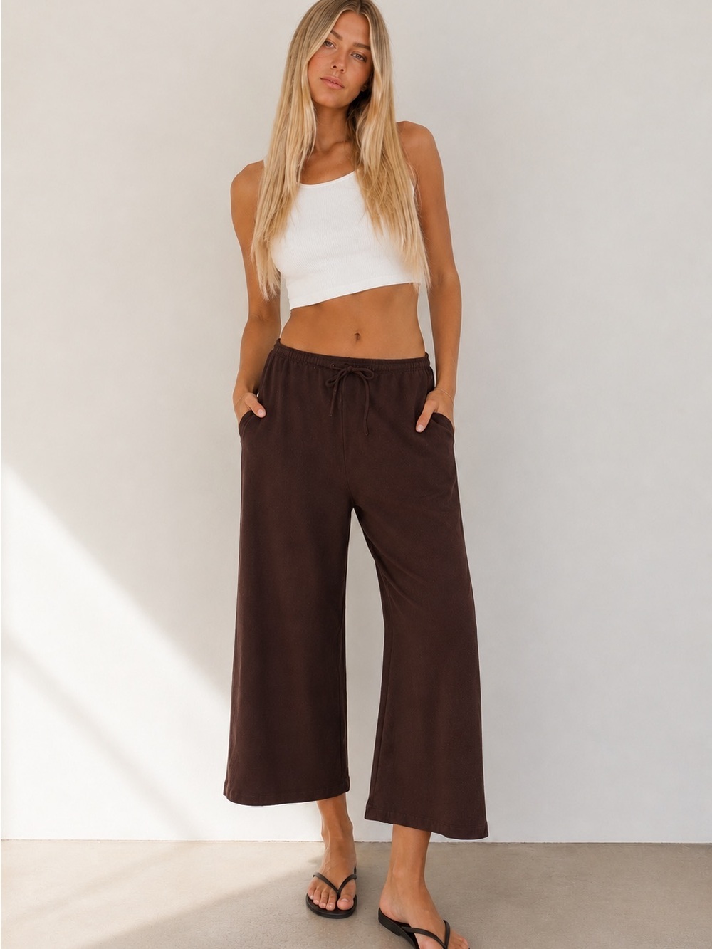 Mango Wide-Leg Drawstring Pants in Chocolate Brown Size X-Small